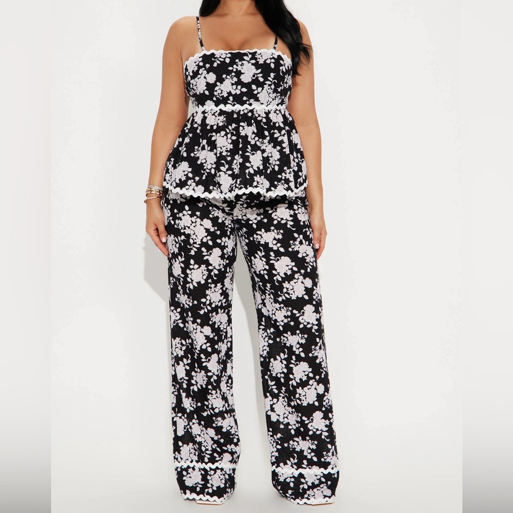Floral Black and White Two-Piece Set